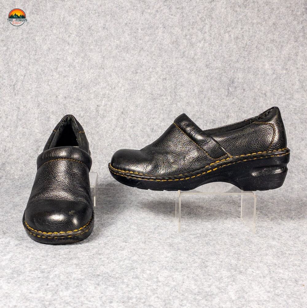 BOC Peggy Clog Shoes Black Leather Slip-On Block Heels Women's Size 8.5M